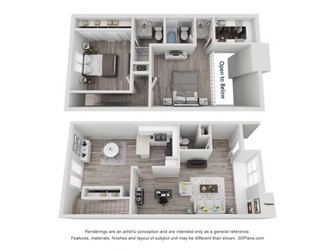 Floor plan for 2 beds, 2.5 baths, 1374 sqft
